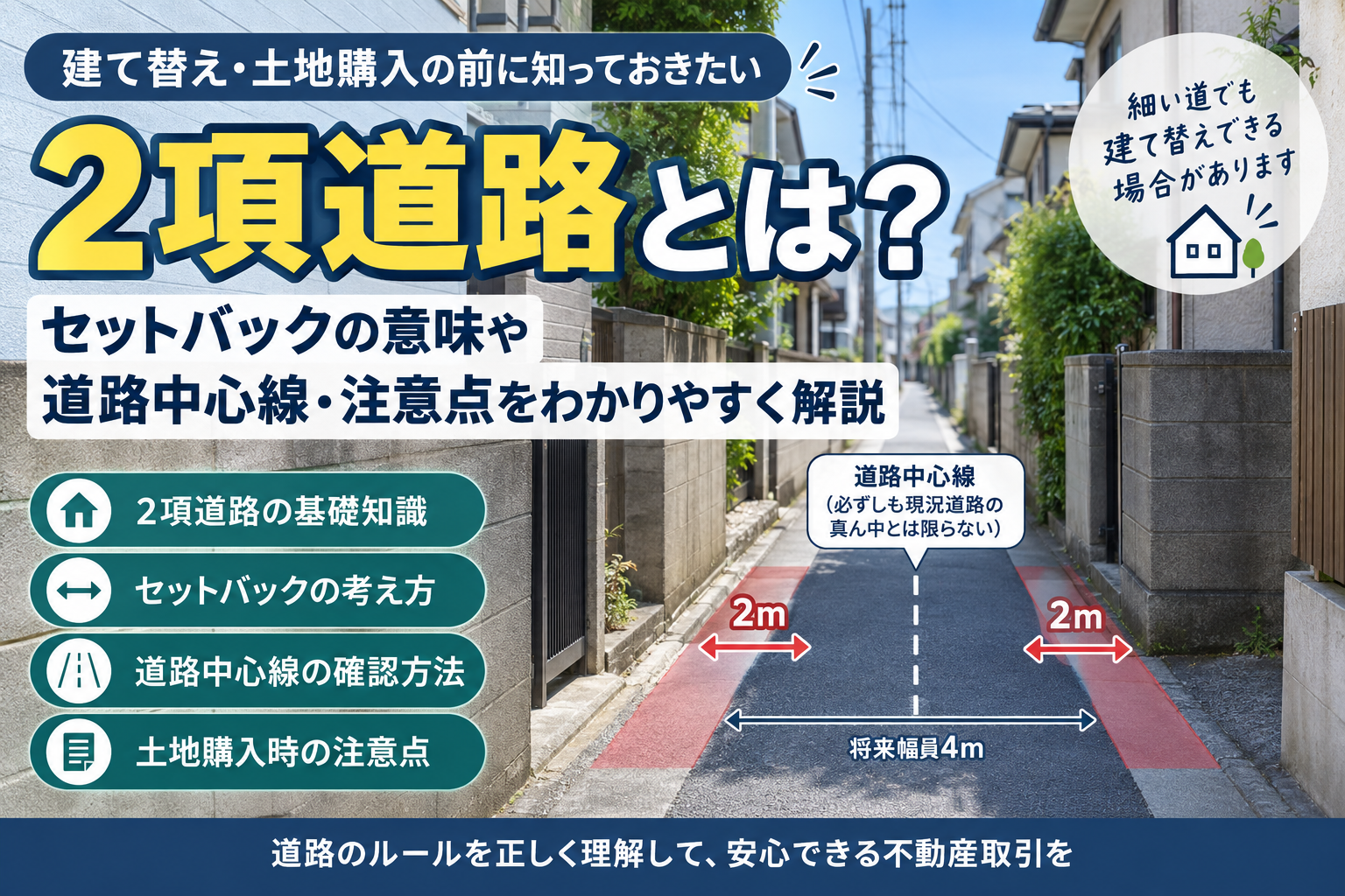 2項道路とは？セットバックの意味や道路中心線・注意点