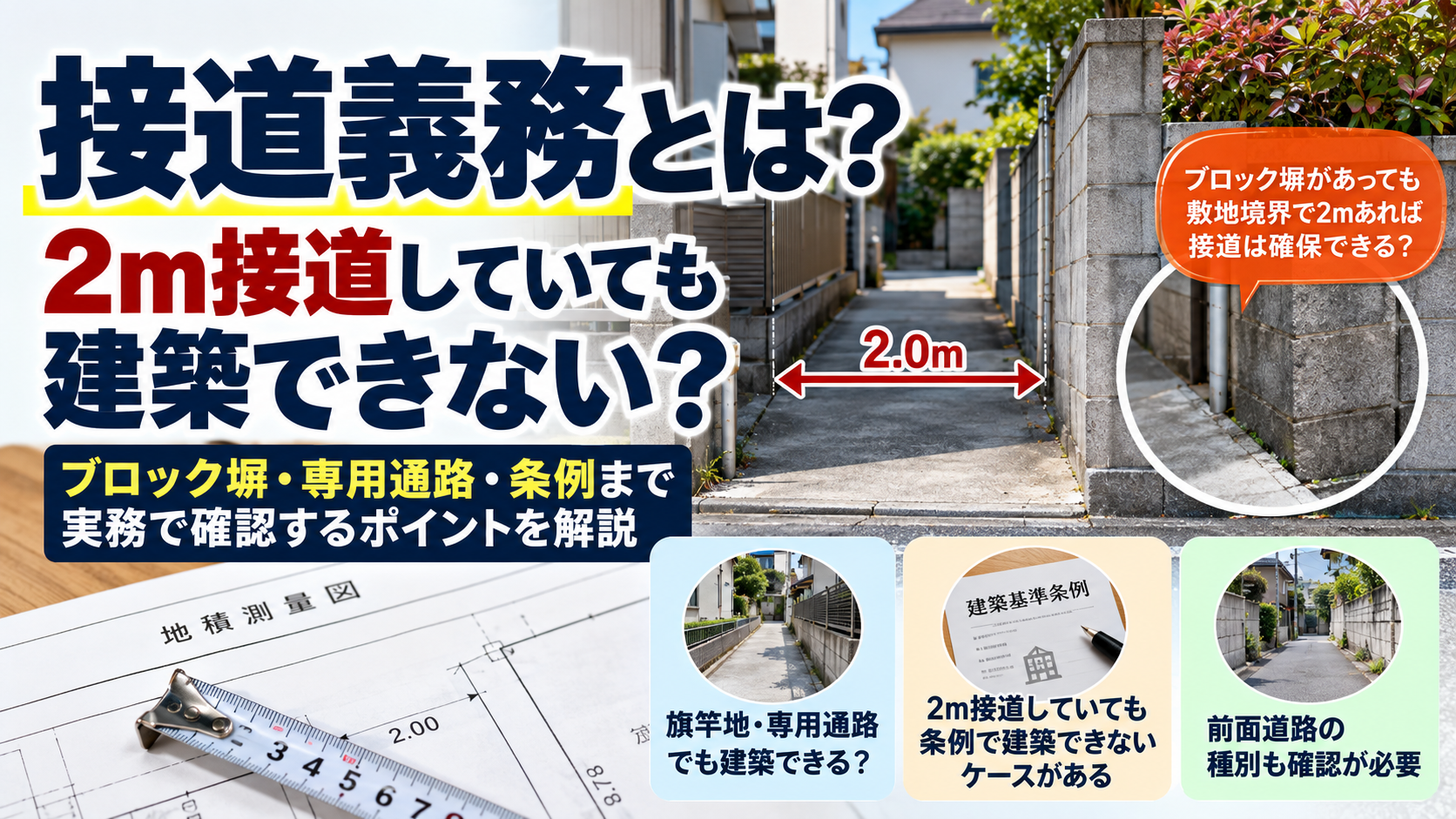 接道義務と2m接道・専用通路・条例の確認ポイント