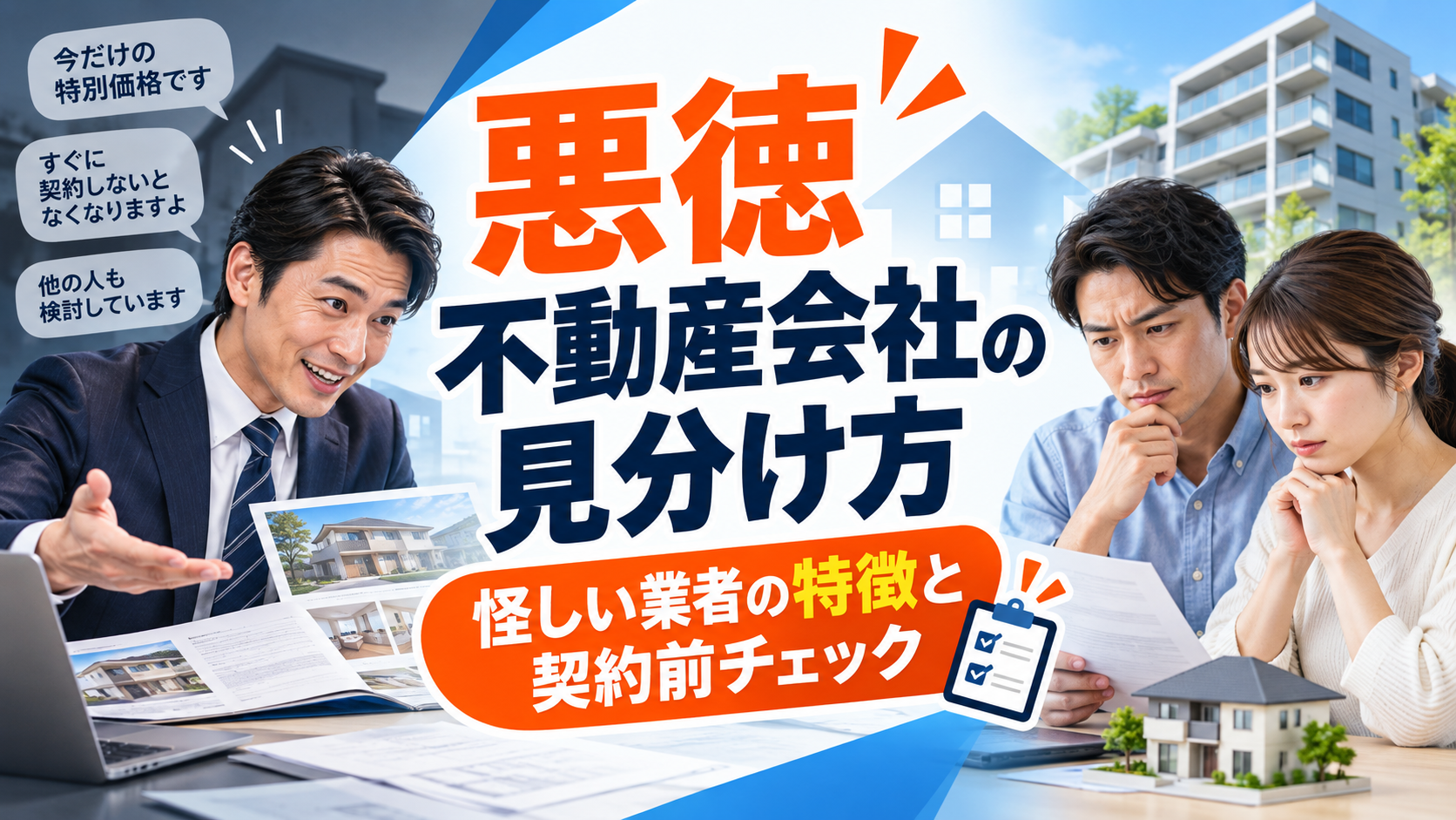 悪徳不動産会社の見分け方と怪しい業者を契約前に確認するポイント""