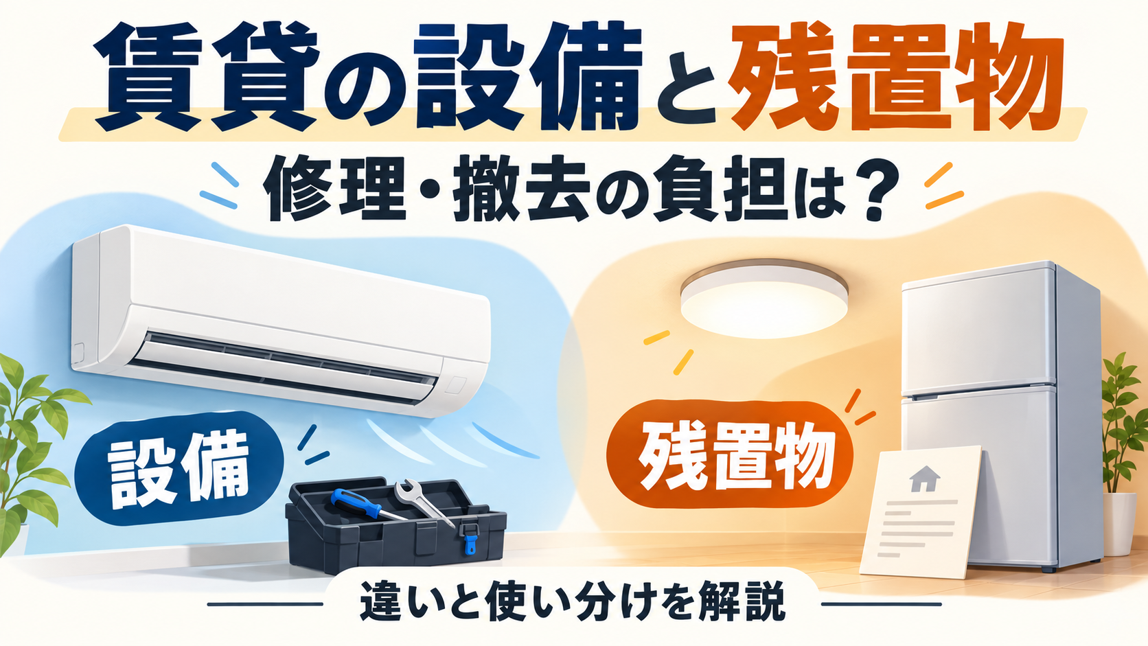 賃貸物件の設備と残置物の違い、修理・撤去の負担と使い分けを解説