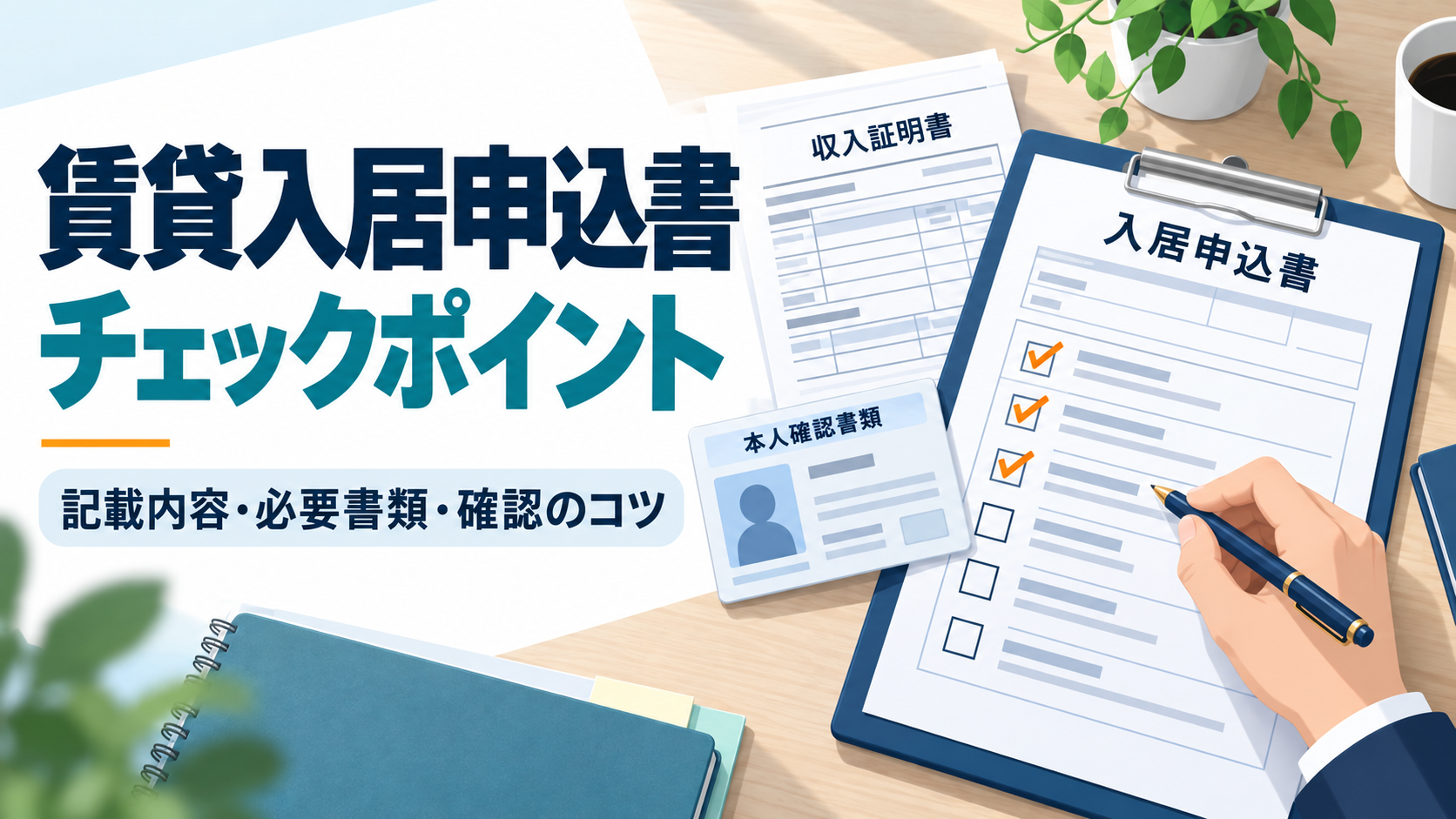 賃貸入居申込書と本人確認書類・収入証明書を照合してチェック