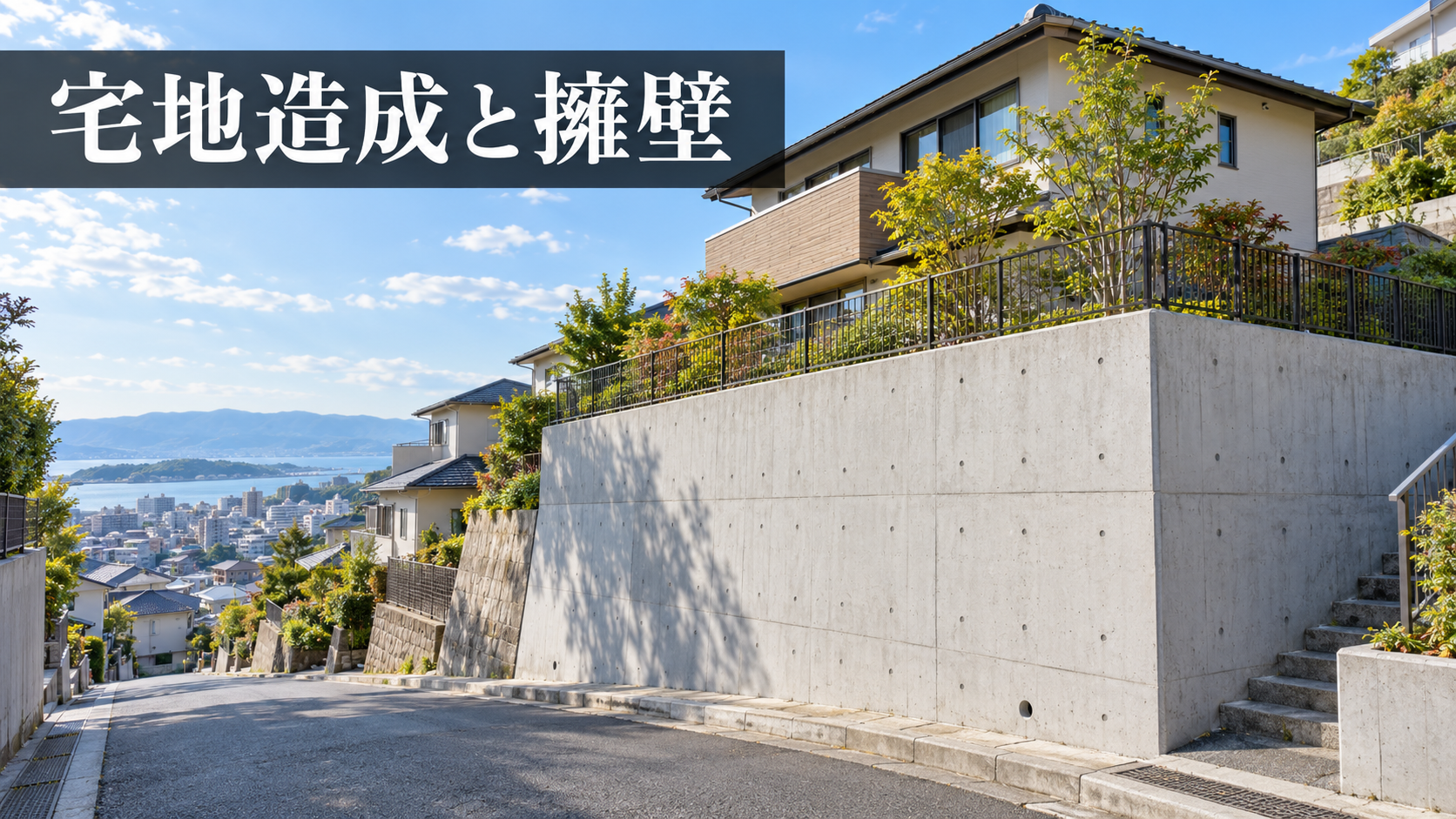 高低差のある住宅地に設けられたコンクリート擁壁